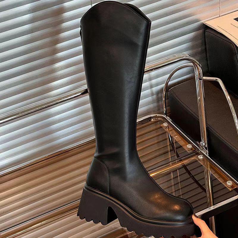 

Women s Chunky Heel Over-the-Knee High Boots: 2025 Autumn/Winter Thick Sole Stovepipe, Hot Girl Style 35