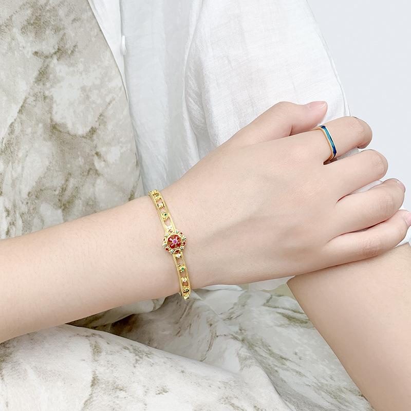 New Chinese Dunhuang style 925 sterling silver inlaid turquoise national style zircon bracelet medieval enamel princess bracelet 925 silver