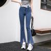 Calças Flare Plus Size Femininas Skinny Stretch com Fenda de Cintura Alta