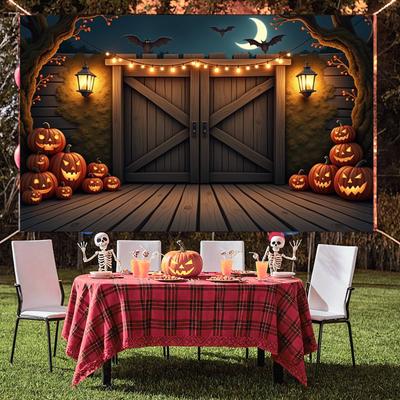Spooky Decor Wooden Backdrop Pumpkin Banner Party Decoration Decorative Lights Haunted House Banner For Night Event Outdoor