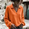 Women's Casual V-Neck Long Sleeve Loose Fit Pullover Top for Everyday Wear
