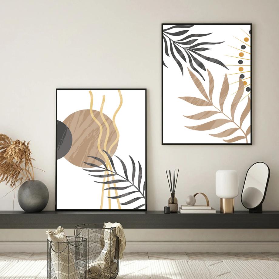 Abstract Boho Sun Rainbow Line Leaf Landscape Wall Art Canvas Painting Posters & Prints Hotel Bar Pictures For Living Room Decor