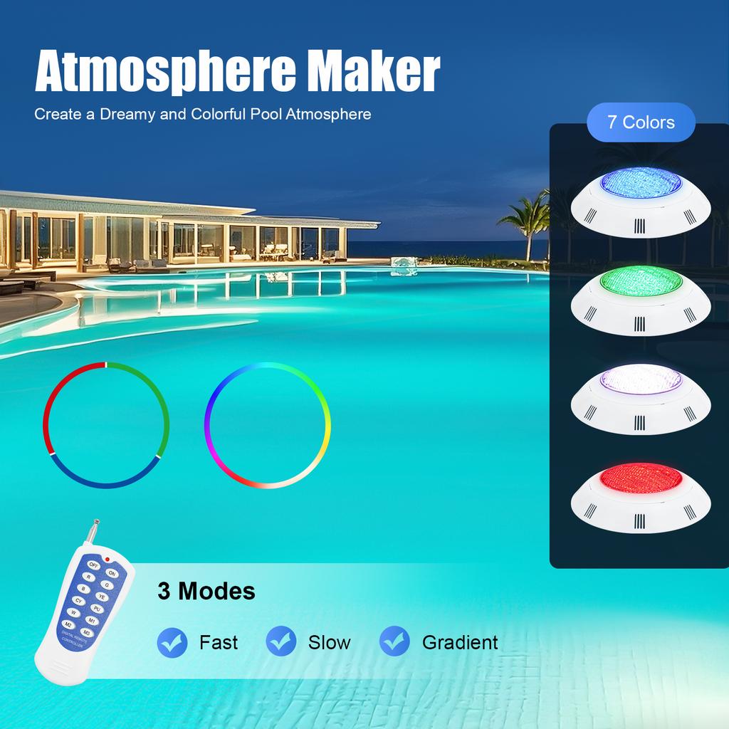 12V 36W Underwater Pond Light 7 Color Change RGB Led Pool Light W/RC Submersible Led Light IP68 Inground Swimming Pool Light