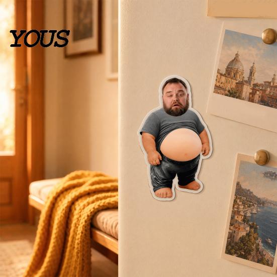 Stress Relief Fridge Magnet Daddy with Soft Tummy, Squeeze Dads Cabinet Belly Refrigerator Magnet, Photo Holder for Kitchen Decor