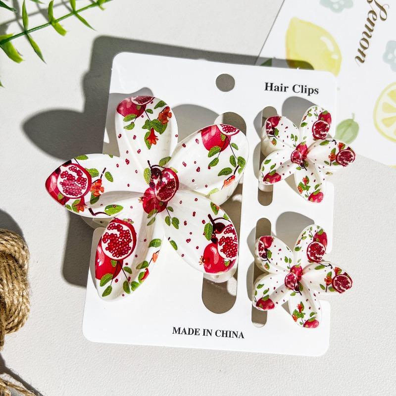 Printed Flower Clip Set High-end Seaside Vacation Flower Hair Clip Shark Clip Hair Accessory