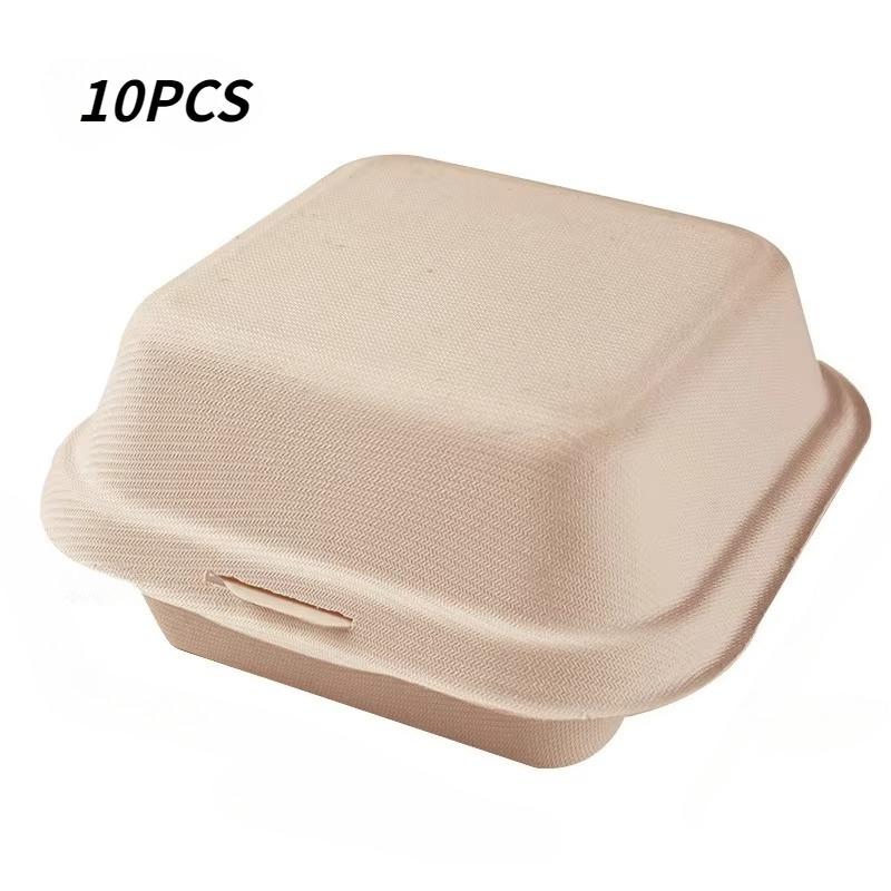 10PCS Disposable Bento Food Lunch Box Baking Dessert Cake Burger Packing Boxes Environmentally Friendly Biodegradable Pulp Boxes