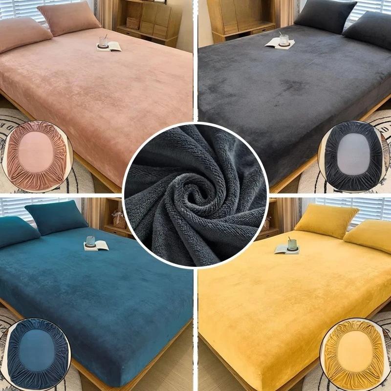 1PC Elastic Mattress Cover Warm Plush Fitted Sheet Velvet Bed Cover Winter Soft Family Double Bed Bedding 90/120/150/180/200cm