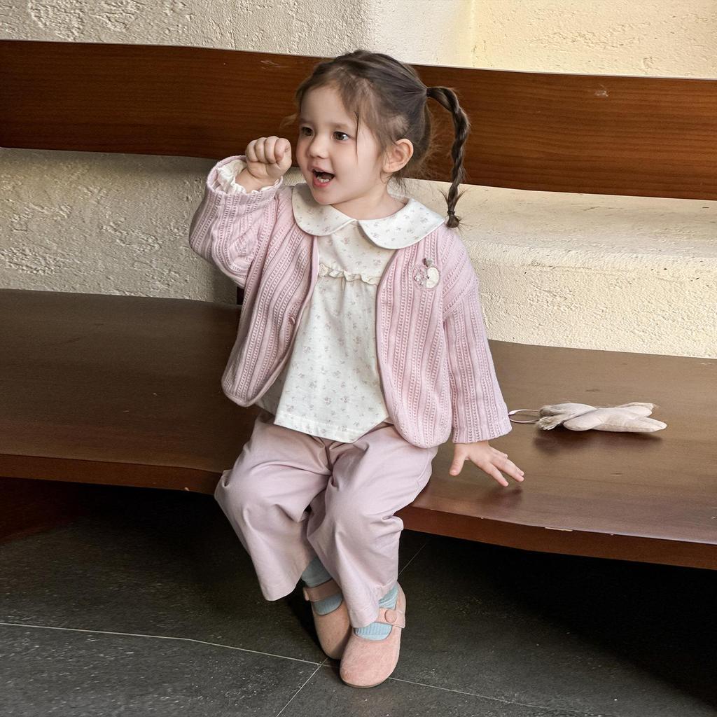 Spring 2026 Girls' Pink Princess Cardigan Set: Sweet Long-Sleeved Jacket & Top