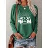 Women's Adventure-Themed Vintage Sketch Mountain Print Casual Long Sleeve Elegant Summer Top, Fashionable and Cute Vintage Style