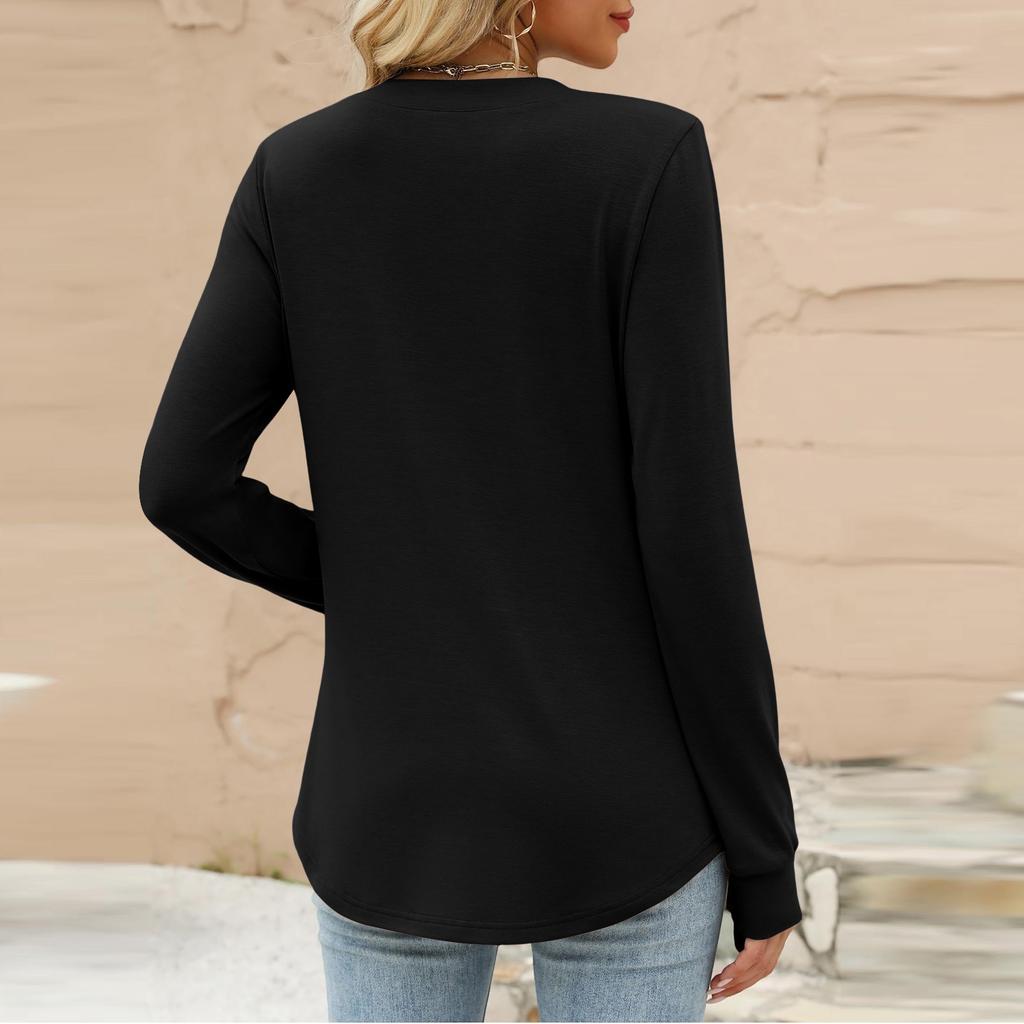 Women's Fashion Casual Color Long Sleeve T-shirt Pullover Top