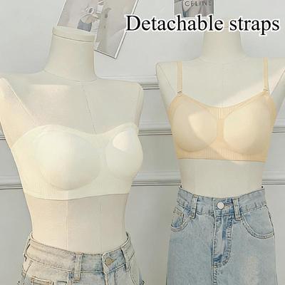 Women's Summer Cooling Soft Support Bra 2-Way Reversible Detachable Strap Push-Up Anti-Slip Invisible Versatile Underwear