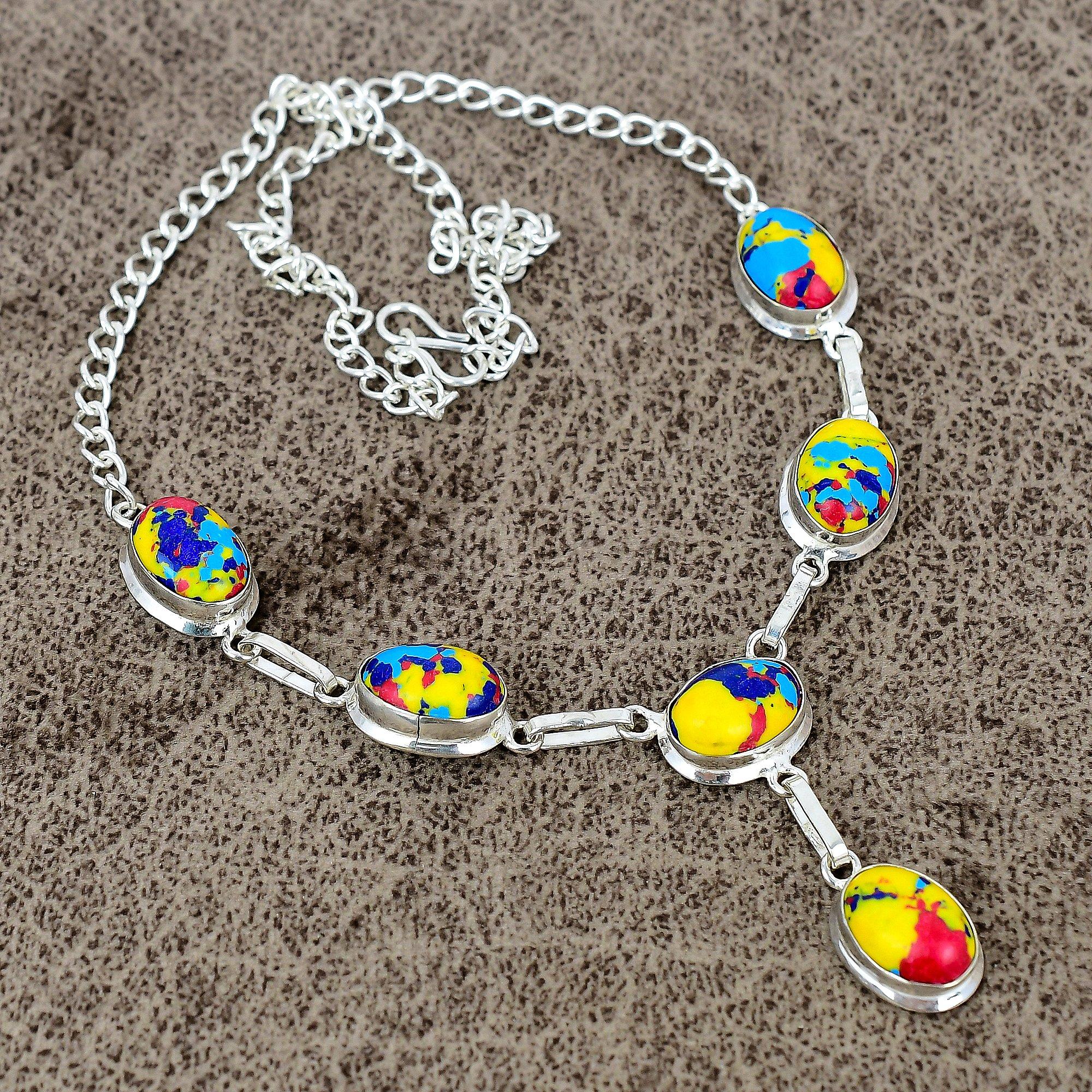 

Mosaic Jasper Gemstone Handmade 925 Sterling Silver Jewelry Necklace 18 KKG-406