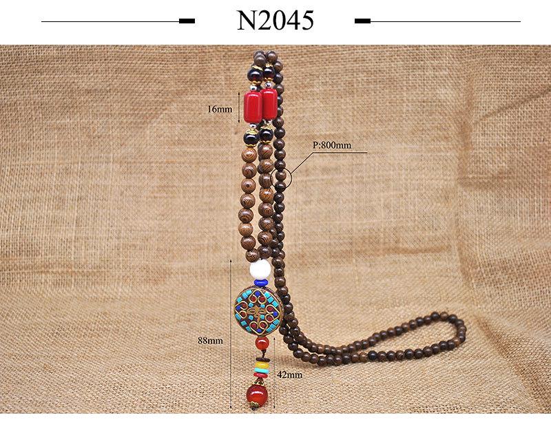 Collana con Ciondolo in Perle di Legno Nepalesi Stile Etnico per Donna