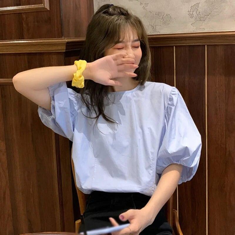 

Жіноча однотонна повсякденна сорочка з круглим вирізом і короткими рукавами XL