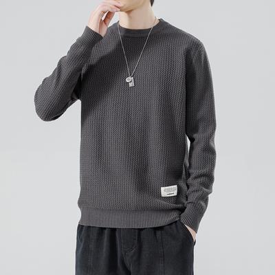 Autumn and Winter Korean Version Trendy Personalized Knitted Men's Spring and Autumn Slim-fit Top Long-sleeved Crew Neck Sweater Youth Fashion Coat