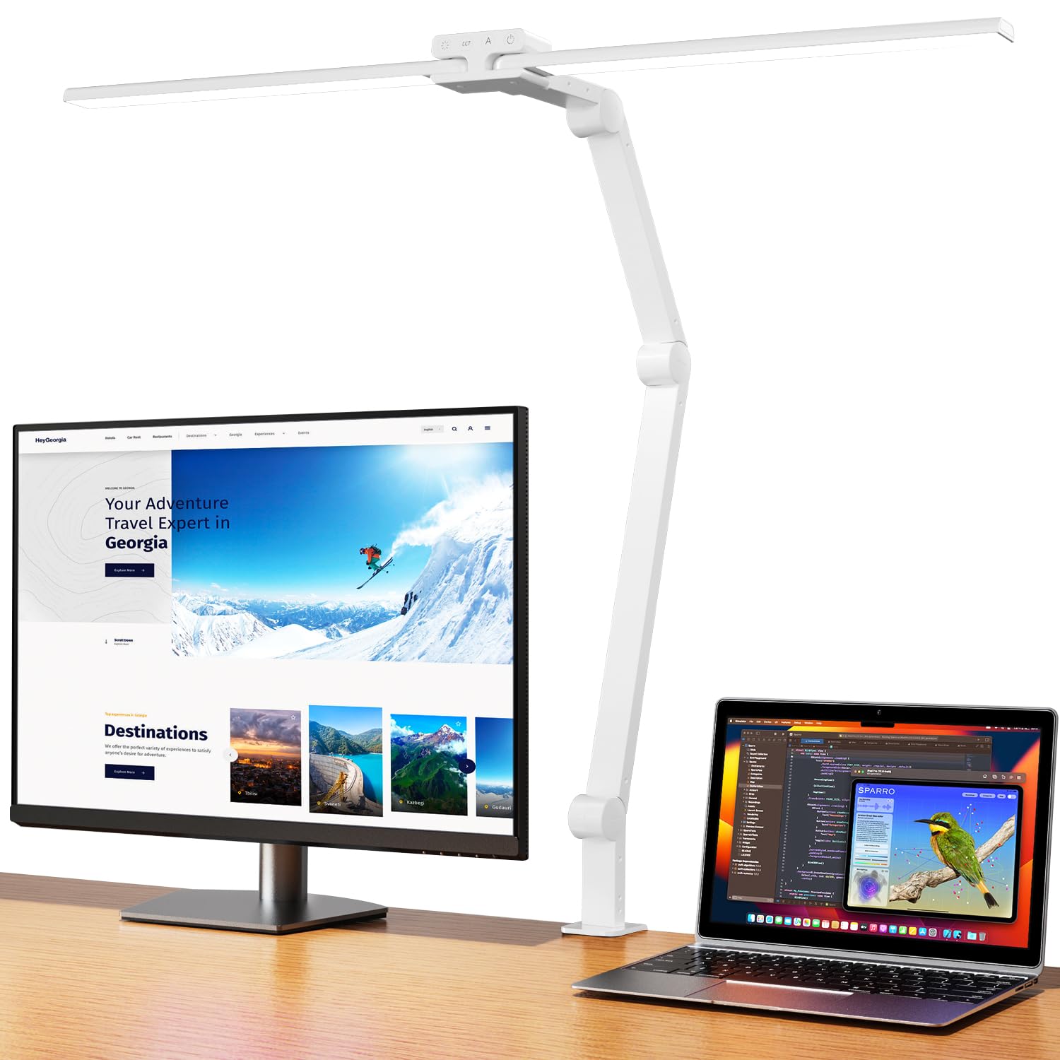 

KableRika RA95 24W Double Light Bar Desk Lamp with 80cm Wide LED Stand, Wide-Arm Adjustment, Clamp-on Desk Lamp, 360-Degree Rotation, Touch Panel, 4