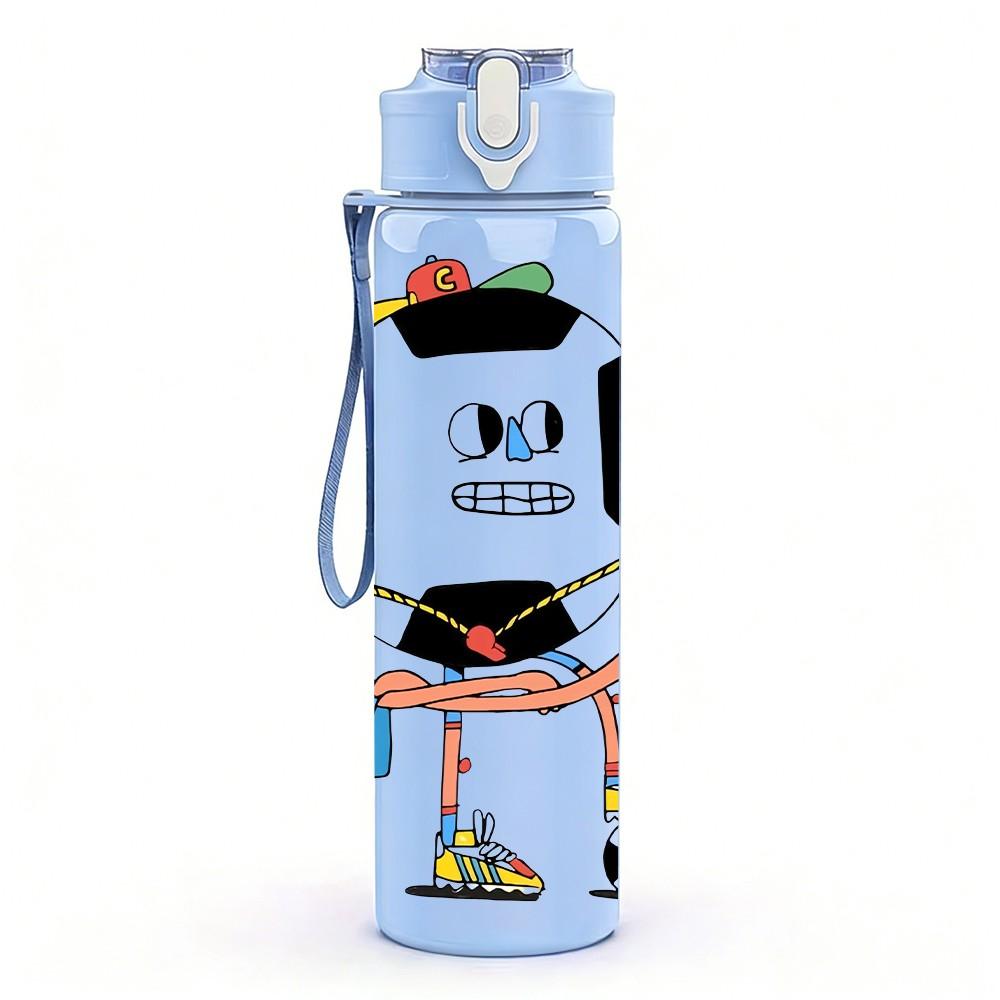 1PC Soccer Ball Man Cartoon 750ml Color Plastic Sports Water Bottle Leakproof Flip Straw Lid Suitable for Sports Office Home Use