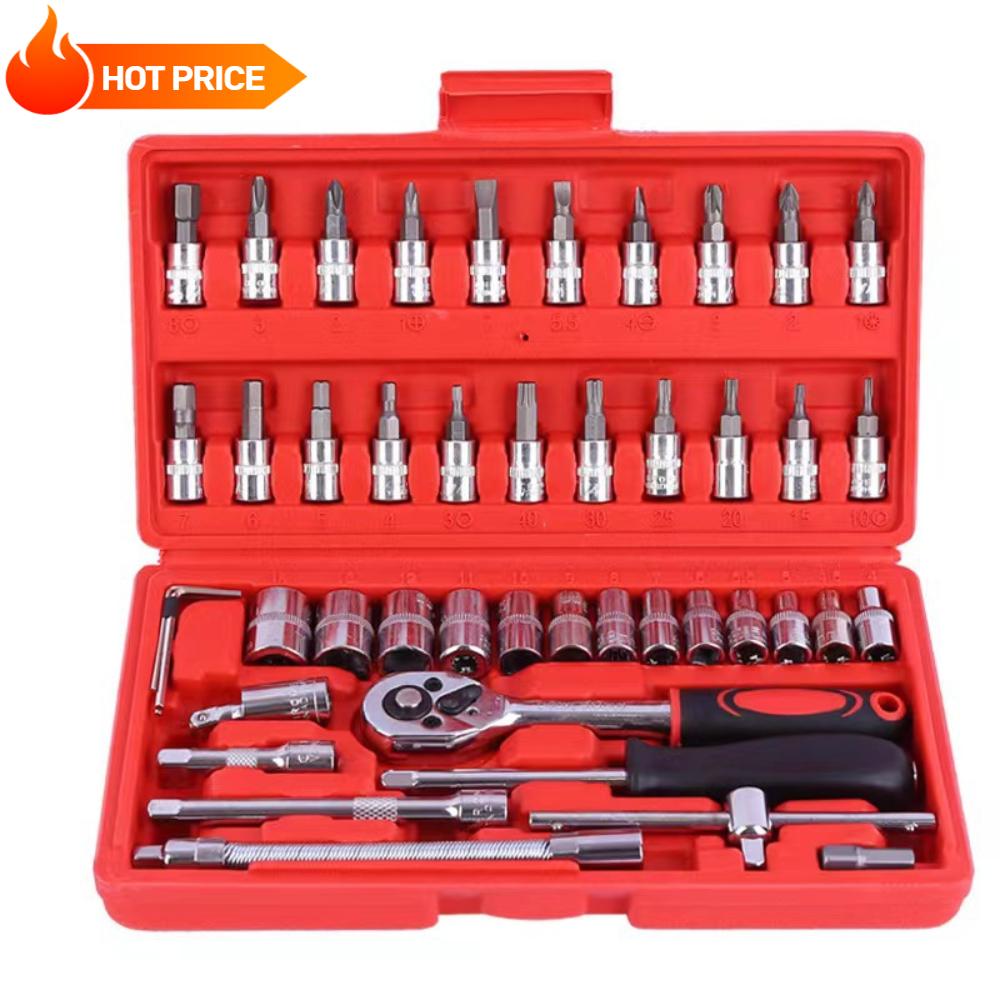 46pcs/Set Socket Wrench Diy Repair Tool Kit Ratchet Screwdriver for Car Repair Hardware Toolbox for Auto Repairing and Household