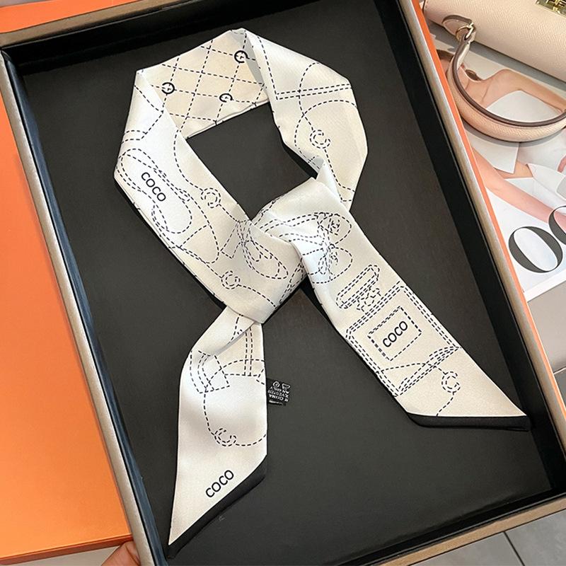 luxury 5*85cm Slender Model Temperament Small Scarf Long Silk Scarf Hair Band Women's All-Match Double-Sided Streamer