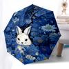 1pc Rabbit Blue flowersOpen/Close Umbrella-Windproof, Compact Travel Umbrella, Sturdy 8-Rib Shaft, Outdoor Accessory, 1053