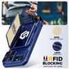 RFID Blocking Wallet Case with Card Holder Sliding Camera Cover PC+TPU Protective Case for IPhone 16e/iPhone 17e-Blue