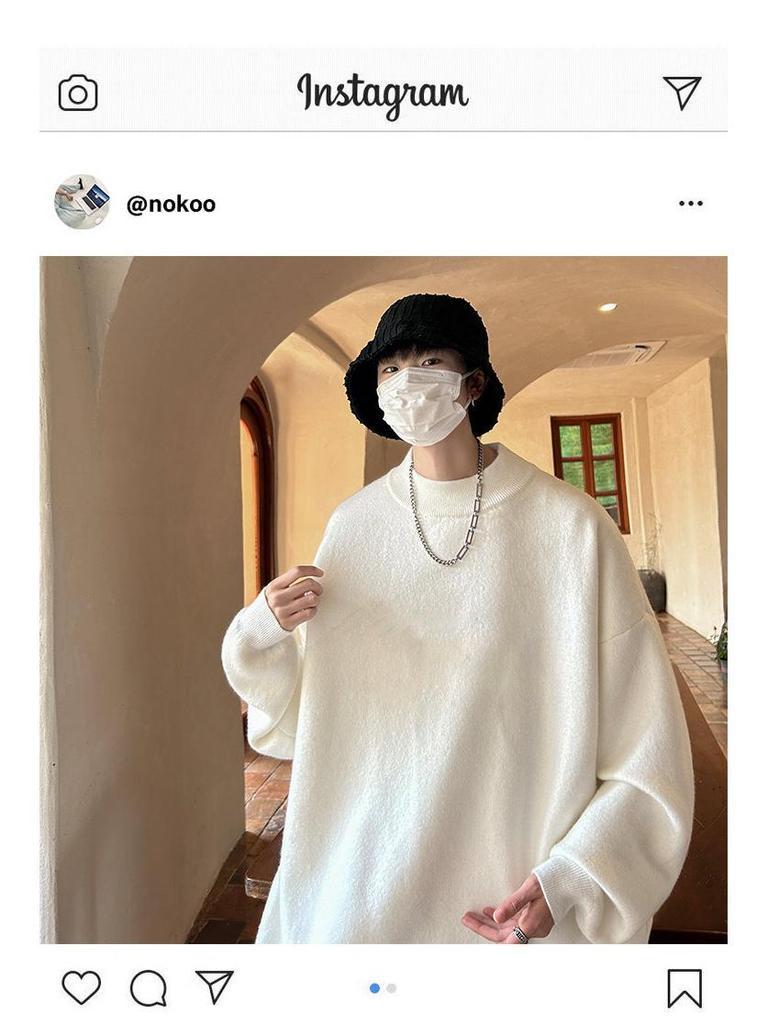 Men's Trendy Loose Round Neck Sweater - Spring/Autumn Solid Color Knitwear, Hong Kong Style Casual Outerwear