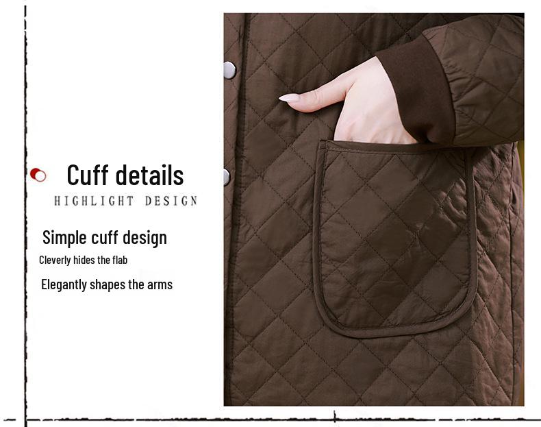 Women's 2024 Autumn/Winter Hooded Cotton Jacket – Loose, Quilted Diamond Pattern, Casual Fashion for Middle-Aged Moms