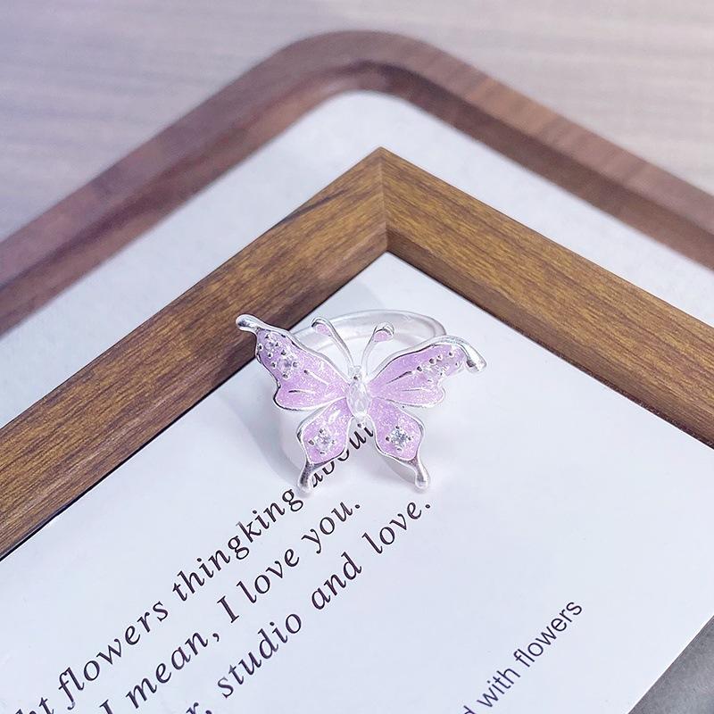 

Purple Enamel Oil Dripping Fairy Butterfly Flower Opening Ring Schoolgirl Niche Light Luxury High-End Ring Adjustable opening