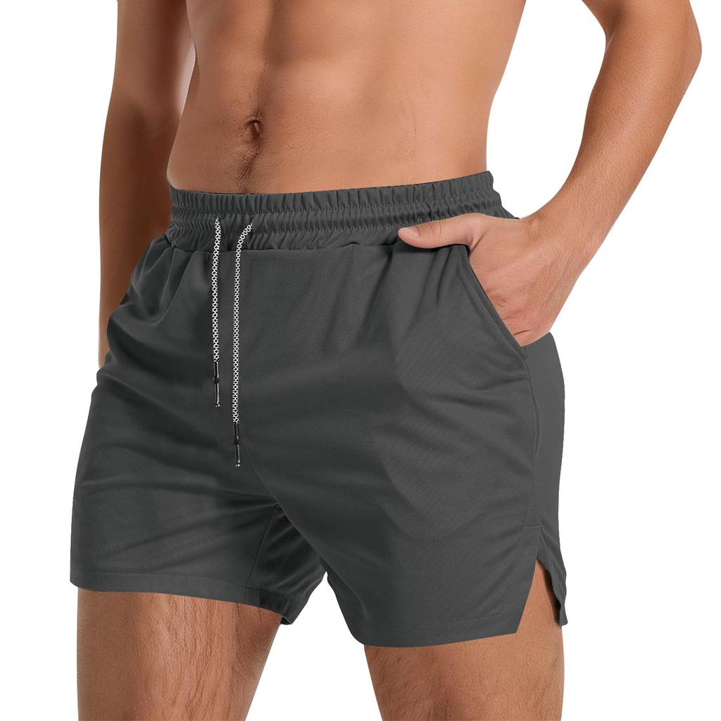 Heren Sportshorts met Trekkoord Tailleband Lichtgewicht Sneldrogende Stof Mesh Zijsplits Zoom Ritszakken voor Training Hardlopen Sportschool Workout