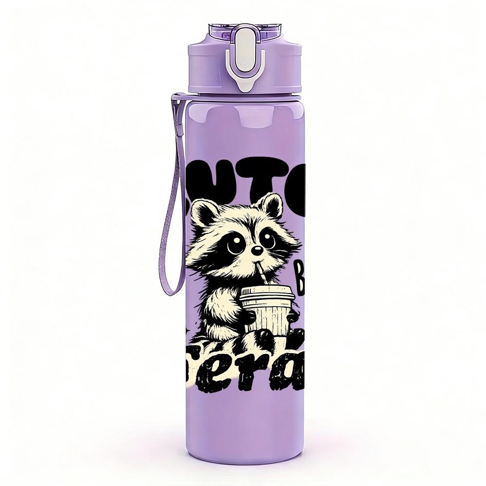 1PC Cute But Feral Bear Quote Print 750ml Color Plastic Sports Water Bottle Leakproof Flip Straw Lid Suitable for Sports Office Home Use