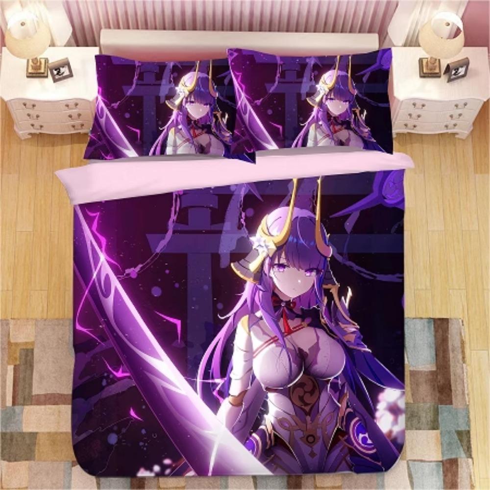 Animekaraktär, Mikrofiber Sängkläder, Barnsänglinne med Dragkedja Rumsdekor Påslakan för Tonåringar vuxen Lila‘