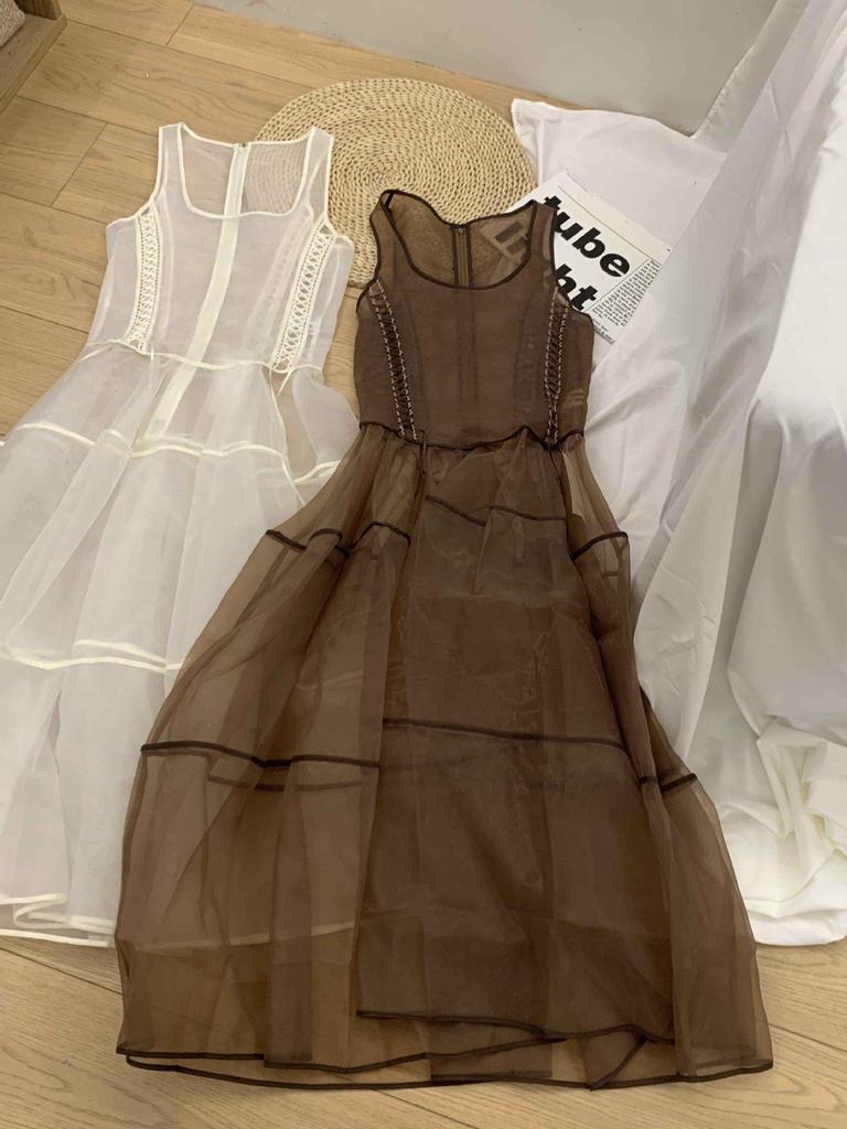 Zarif Nokta Dantel Organze Uzun Etek - İlkbahar ve Sonbahar İçin Kore Stili