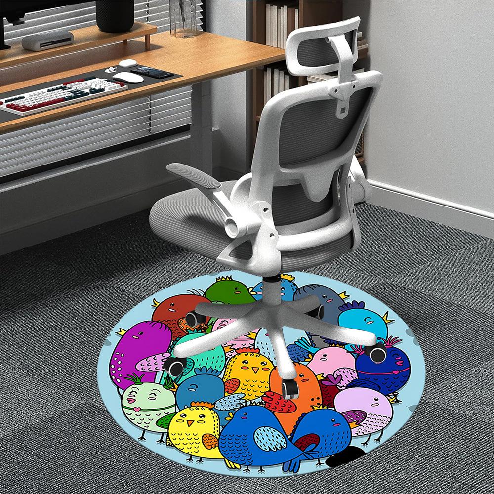 

1PC Colorful Birds Office Round Area Rug, Indoor Mat Suitable ForOffice, Under Office Chairs Bedroom Living Room Home Decor, Room Deco, D048 80cm by 80cm