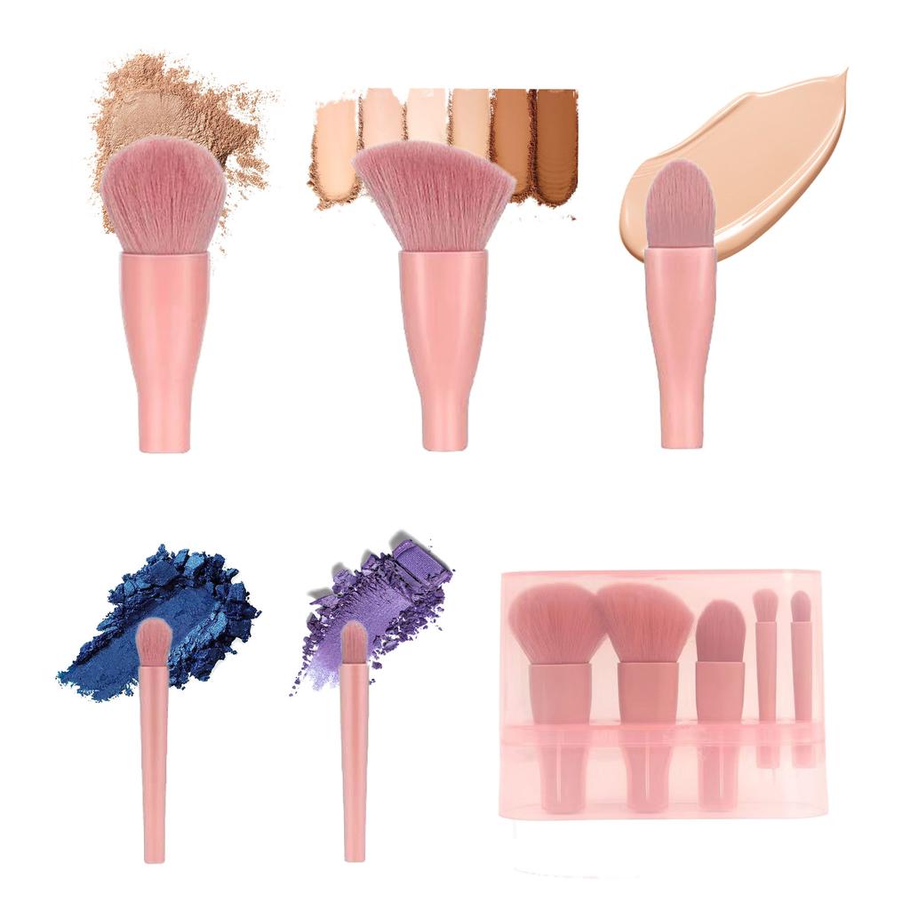 Makeup Brush Set 5 Pcs Professional Travel Small Makeup Brushes with Brush Case, Cosmetics Brushes for Foundation, Eyeshadow, Powder, Blush Brush Kit