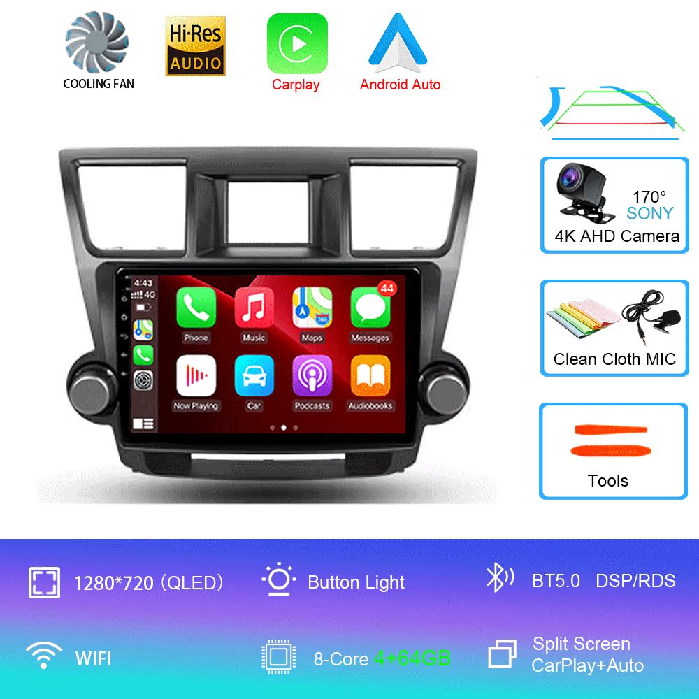 Car Radio Android 14 Carplay Auto For Toyota Highlander 2 XU40 2007-2013 Multimedia Video Player Navigation GPS Stereo 2din DSP