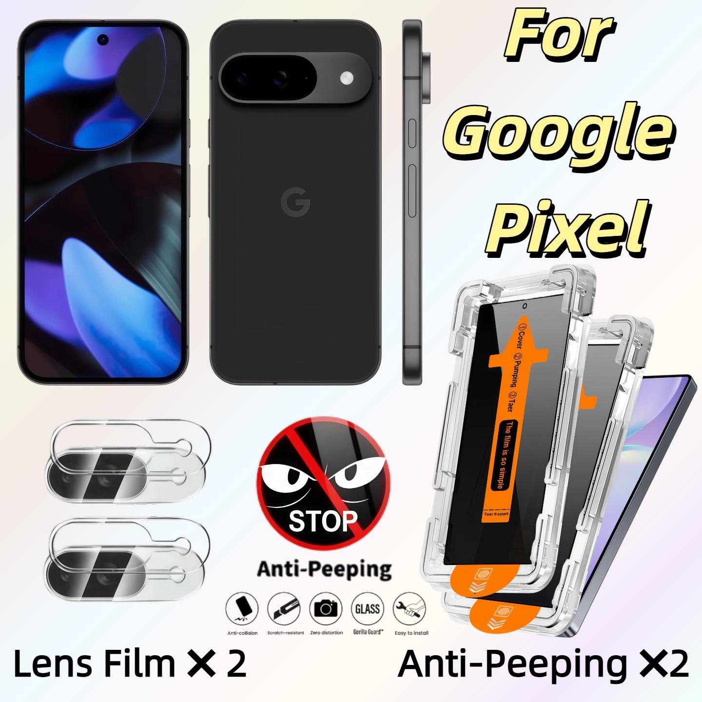

2PCS Anti-Spy Tempered Glass Screen Protector + 2PCS Camera Lens Protector for Google Pixel 6A/7A/8A/8Pro/9A/9Pro XL/10Pro XL Google Pixel 9