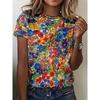 Fun Plants Pattern T Shirt For Women Colorful Flowers 3D Printed Short Sleeves Tees Summer