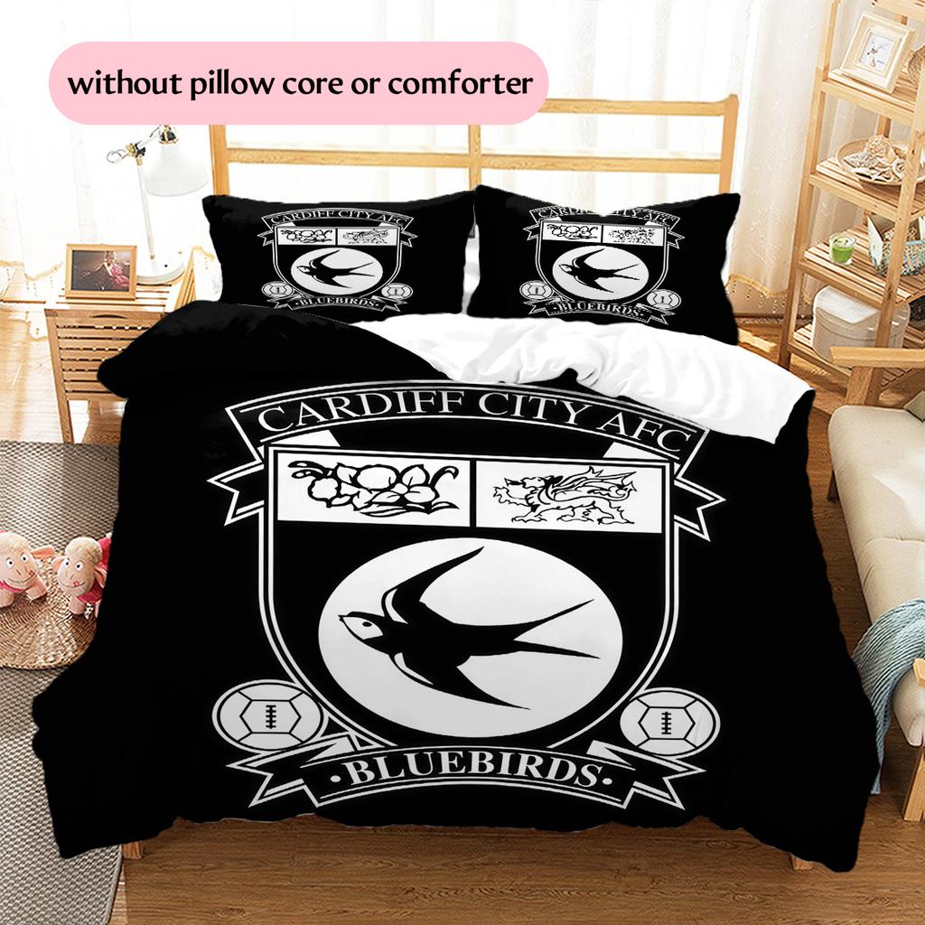 Cardiff City F.C Pattern Bedding Quilt Set  Home Decoration  Gift (1 * Duvet Cover + 2 * Pillowcase  Without Core)