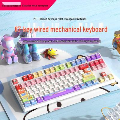 87-Key Cute Mechanical Keyboard, Wired Blue Switch, Personalized PBT for Gaming, Esports, Office, Creative Girls