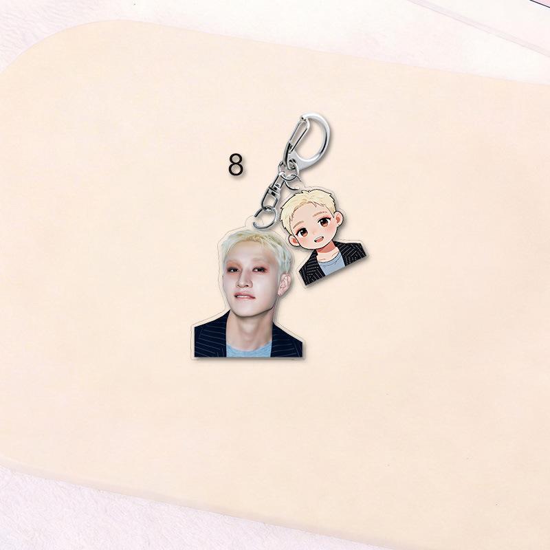 Stray Kids Member Double Acrylic Keychain Cute Cartoon Anime Portrait Pendant Bag Charm Key Ring Fan Support Merchandise Gift