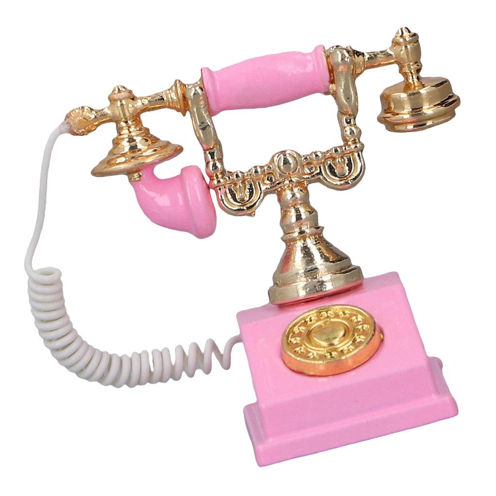 Dollhouse Mini Phone Model Retro Simulation European Vintage Phone Model Decoration for 1:12 Dollhouse Pink