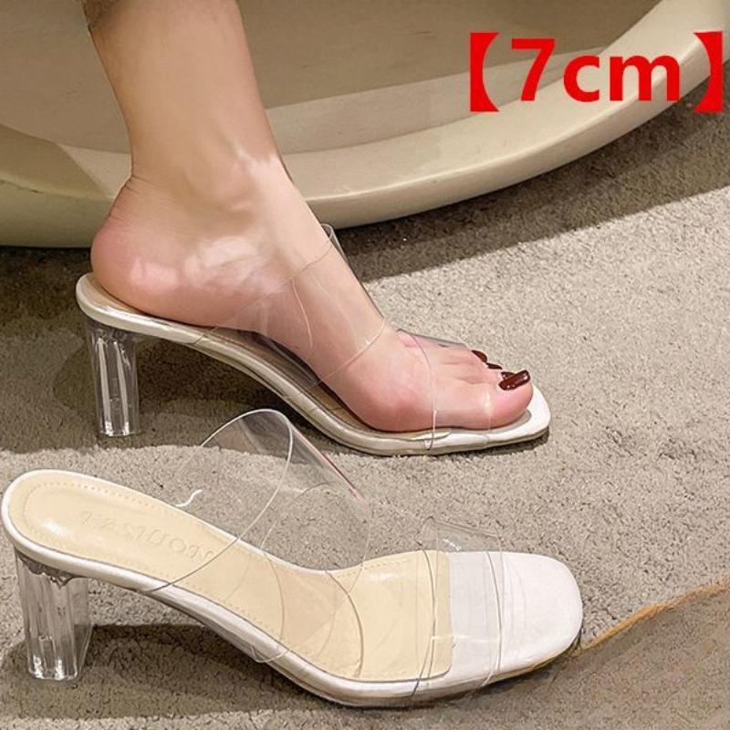 2024 New Summer Transparent Sandals,Women's Medium Heel Thick with Water,3.5cm~9cm High Heels A Line with Slippers Women's Shoes