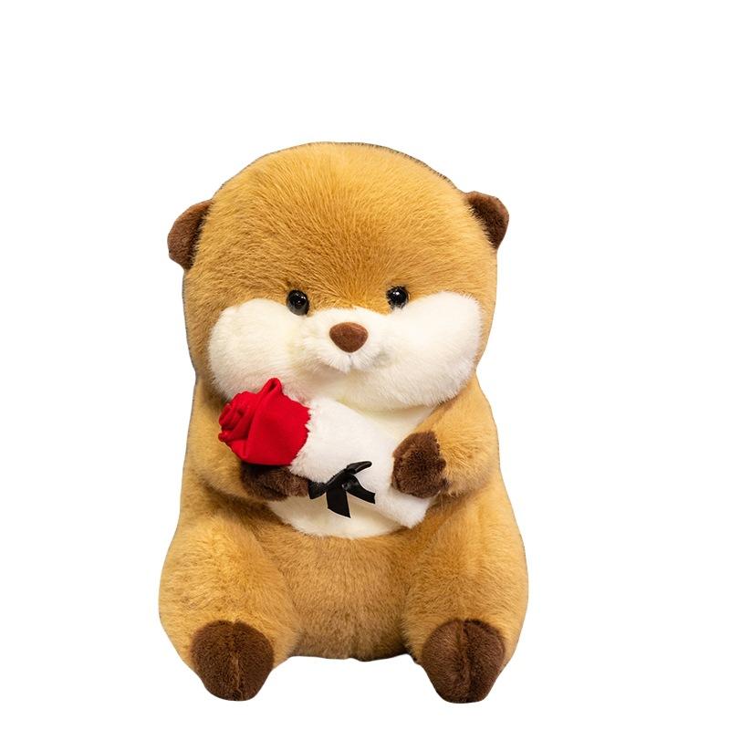 Valentine'S Day Confession Chubby Capybara Hugs Rose Guinea Pig Plush Doll Gives Girlfriend Holiday Gift Pillow Doll