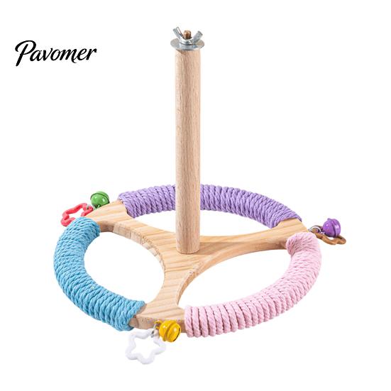 Bird Cage Entertainment Spinning Perch Toy, Rotating Parrot Wooden with Colorful Birdcage Accessories for Small Parrots Rope, Accessory Conures