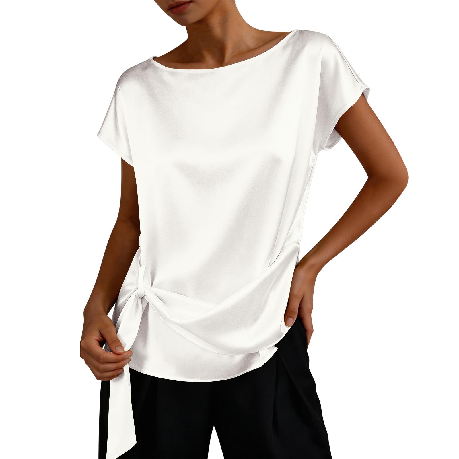 Women s Elegant Casual Round Neck Fashion Tie-front Shirt Top L белый