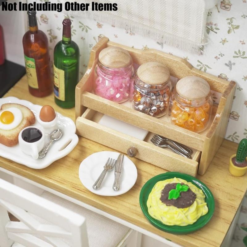 Vintage Style Wooden Spice Jar Rack Dollhouses Furniture 1/12 Scale Miniature Model Design