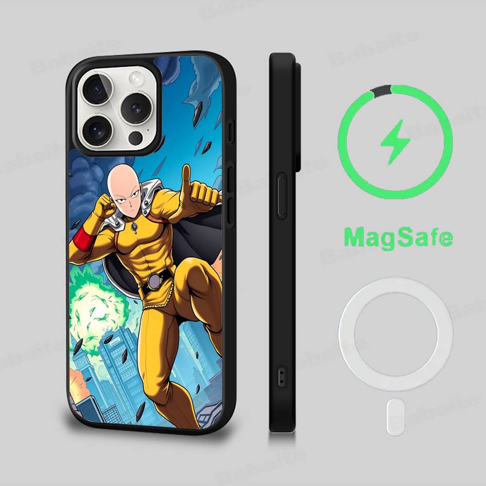 One P-Punch Man Saitama Phone Case Magnetic Case For IPhone 16 14 13 12 11 15 Pro Max Plus For Magsafe Wireless Charge Cover