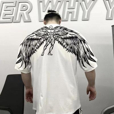 Harajuku Υπερμεγέθη T-shirts με Μοτίβο Φτερού Γύρω Λαιμό Ανδρικά Ρούχα Casual Hip Hop Αθλητικά Κοντομάνικα Τοπ Streetwear