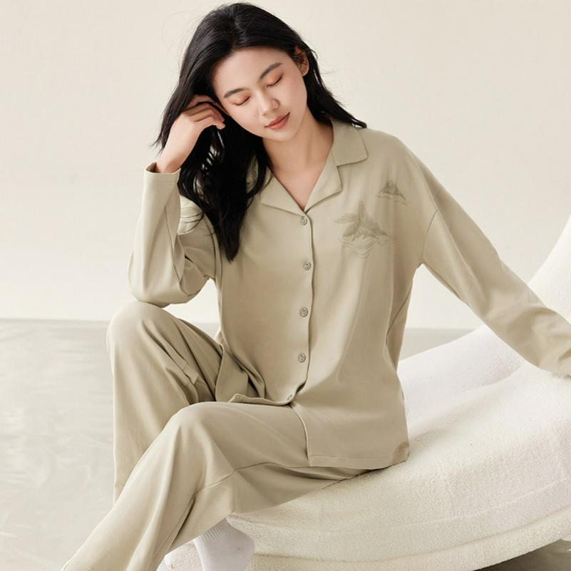 Spring and Autumn Modal Pajamas Women's Autumn Long-sleeved Cardigan Lapel Loose Ladies Home Service Suit Thin Section