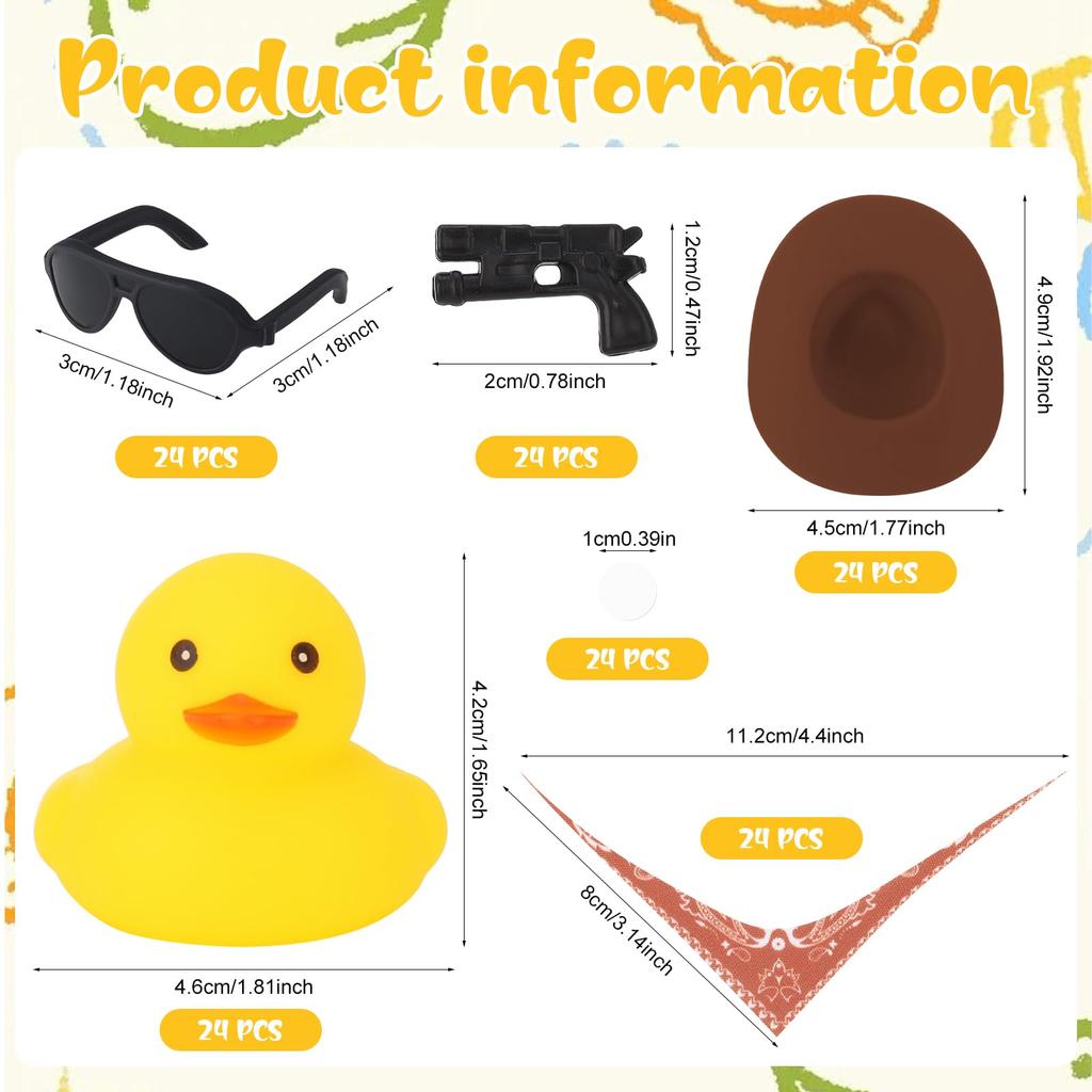 24/48 Set Cowboy Rubber Duck With Cowboy Hat Scarf Sunglasses Mini Cowboy Ducks Tiny Rubber Yellow Duckies Bathtub Toy Ducks